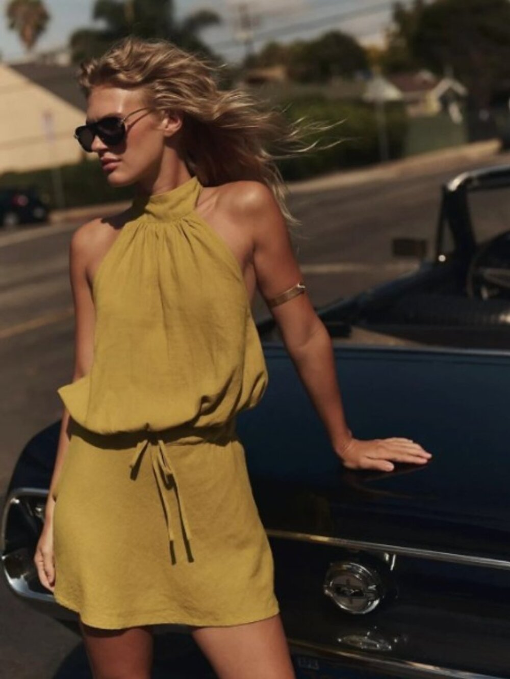 Free People free-est Sandshell Linen Drea Mini Dress Halter Neck Moss S 290467